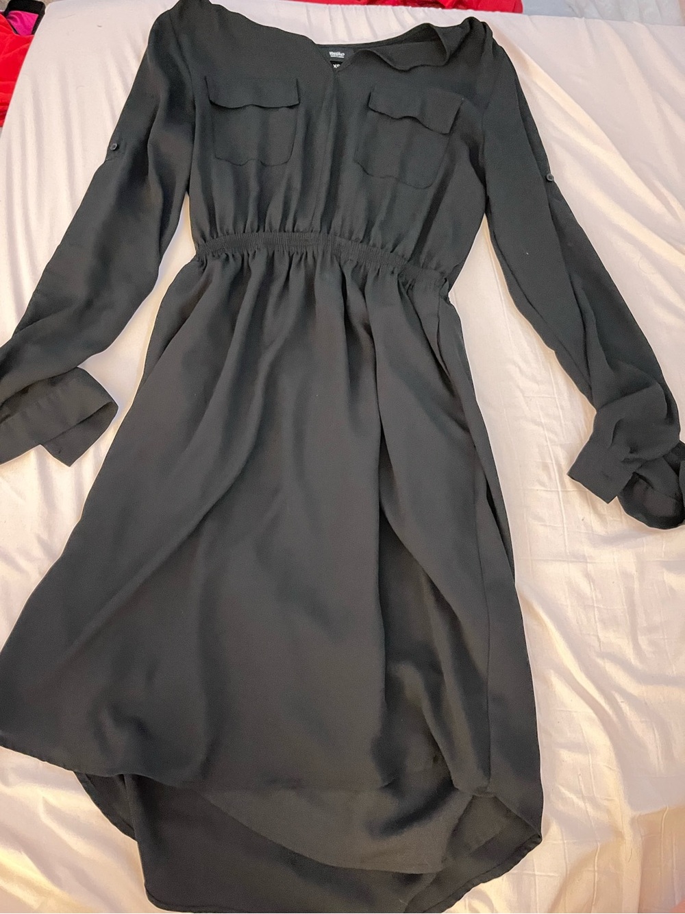 Women's Black Long-Sleeve Shirt Dress